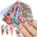 Holographic Nail Foil Transfer Stickers Decals  Colorful Bohemian Nail Polish Sheets Sky Starry Paper Transfer Foils Flower Nails Supplies for Nail Transfer Glue Women Manicure Nail Film Decorations