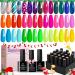 Beetles 20 Colors Gel Art Kit with 3Pcs Base Gel Glossy Top Coat and Nail Glue 4Pcs Mirror Effect Metal Gel Nail Polish Jelly Gel Polish for Diy Spring Summer Manicure Nails Glitter A-Party Fever