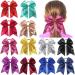 12Pcs 7.5 Bling Sparkly Glitter Sequins Pigtail Bows for Baby Girls Large Cheer Hair Bows Ponytail Holder Elastic Hair Ties