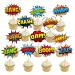 SuperHero Boom Cupcake Toppers 48 Pack Happy Birthday Cake Decor for kids Hero Theme Birthday Party Supplies Celebrating Party Events Baby Shower
