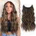 FESHFEN Invisible Wire Hair Extensions with Transparent Wire Adjustable Size with Clips Synthetic Hair Piece Long Wavy Secret Headband Hairpieces for Women 20 Inch Brown Highlighted Caramel Blonde