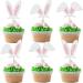 Rsstarxi 24 Pack Easter Bunny Ear Cupcake Toppers Glitter Rabbit Ears Cupcake Picks for Bunny Happy Easter Baby Shower Spring Easter Birthday Party Cake Decorations Design 10