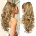 REECHO Ponytail Extension 24" Claw Clip in Ponytail Extensions Long Curly Wavy Ponytail Hair Extension Jaw Clip on Pony Tails Hairpiece for Women - Medium Blonde with Blonde Highlights