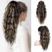 PORSMEER 18 Inch Claw Ponytail Extension Multi Layered Clip on Ponytail Extension for Women Long Curly Wavy Hair Extensions Natural Fluffy Synthetic Clip in Hairpiece for Daily (Brown with platinum) Ash brown with platinum