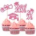 Rsstarxi 36 Pack Class of 2024 Graduation Cupcake Toppers 2024 Graduation Food Appetizer Picks 2024 Grad Cap Done Diploma Cupcake Picks for 2024 Graduation Theme Party Cake Decorations Pink