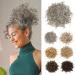 REECHO Messy Bun Hair Piece Elastic Drawstring Hair Bun Extensions Large Curly Wave Fake Bun Top Knot Updo Hairpiece for Women - Gray with Brown Mixed Wavy Gray with Brown Mixed