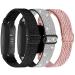 3-Pack Elastic Nylon Bands Compatible with Fitbit Inspire 3/Inspire 2/Inspire HR/Inspire/Ace 3/Ace 2 Breathable Adjustable Replacement Stretchy Nylon Loop Wristband Sport Strap for Woman Man Bling Black/ Bling Silver/ Pink