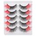 KALLORY 5 Pairs Colored Lashes Natural Look Wispy Eyelashes 3D Colored Lashes Strips with Box for Women Girls (Red)