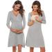 Sykooria Women's Breastfeeding Dress Cotton Soft Nursing Nightdress 3/4 Length Sleeves Maternity Nightdress Labour Nightgown for Hospital and Home A - Grey XL