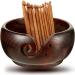 Wooden Yarn Bowl Crocheting Bowl Round Knitting Wool Storage Yarn Bowl Handmade with Holes 12 Pieces Crochet Hooks for Crocheting Knitting DIY Crafts Tools (Dark Brown,7 x 7 x 3 Inch) 7 x 7 x 3 Inch Dark Brown