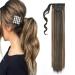 Clip in Ponytail Extension Wrap Around Long Straight Pony Tail Hair 32 Inch Synthetic Hairpiece - Dark Brown & Sandy Blonde
