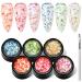 MEET ACROSS Flower Glitter Gel Nail Polish Set - 6 Pcs Diamond Sequins Style Gold Blue Green Clear Pink Jelly Gel Nail Polish Set with Flower  Crystal Transparent Gel Polish Nail Art Manicure Kit