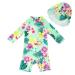 upandfast Baby Girl One Piece Swimwear Suits with Sun Hat Toddler Swimsuits UPF 50+ Sun Protection 3-6 Months Green Flower