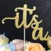 Glitter Double Sided Gold Gender Reveal Cake Topper - Boy or Girl Baby Party Decor - Buy Online on SooperMarket.com
