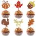 24 Pcs Glitter Thanksgiving Cupcake Toppers for Thanksgiving Day Decorations Fall Theme Turkey Maple Leaf Pumpkin -Thanksgiving Cake Topper for Thanksgiving Party Supplies (Mixed A)