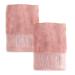 Rae Dunn Hand Towels, Embroidered Decorative Hand Towel for Kitchen and Bathroom, 100% Cotton, Highly Absorbent, Two Pack, 16x28, Embroidered WASH/Dry Coral- "Wash/Dry" 16"x 28"