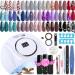 Lavender Violets 48 Pcs Gel Polishes UV LED Nail Curing Lamp Dryers 54W Nail Lights With Nail Dotting Drawing Brush Pen Base Coat Matte & No Wipe Top Coat Starter Kit Q975 48 Pcs Set Colour-Q975