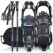 Arctic Adventures Co. Lightweight aluminum snowshoes for men and women with adjustable sizes and trekking poles.