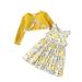 puseky Toddler Girl Dress and Cardigan 2 Piece Girl Floral Print Sleeveless Dress and Ribbed Cardigan Coat Set 3-4 Years Yellow