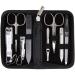 Three swords - 8 pcs.Manicure set 'Roma' |High quality nail care set in deep black synthetic leather etui |Contents: nail scissors set foot & nail clips tweezers glass nail files sapphire nail file carbon black / synthetic leather