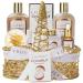 Spa Gift for Women Coconut Spa Gift Baskets 8Pcs Spa Gift Set With Shower Gel  Bubble Bath  Body Cream  Bath Oil  Bath Salt  Bath Bomb  Lip Balm  Golden Wire Basket. Gifts for Her.