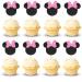 Arthsdite 24Pcs Mouse Inspired Cupcake Toppers with Pink Bow Black Glitter Mouse Cake Decorations for Baby Shower Wedding Kids Birthday Party Cake Decorations Supplies - Black Glitter