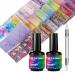 BURANO Nail Foil Glue Gel, with 40PCS Foil Sticker 15ML 2 Bottles Foil Gel, Nail Foils Nail Art Gel Nails Foil with Pen Designer Adhesive Transfer Nails Foil foil glue kit 40pcs