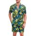 COOFANDY Men's One Piece Rompers Short Sleeve Hawaiian Floral Shirt Zipper Jumpsuit Shorts Casual Beach Playsuit with Pockets Black-leaves X-Large