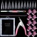 Kalolary Dual Nail Forms Set 120PC Stiletto False Nail Tips With 10Pcs Pink Nagel Clips Pink Nail-Knipser Nail Fees and Dual-Ended Poly UV Gel nail brush for Nail Art Extension