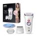 Braun Silk- pil 9 Epilator for Long-Lasting Hair Removal with 40 Tweezers Electric Shaver & Trimmer Cooling Glove Wet & Dry 100% Waterproof 9-710 White White/Purple SES 9-710