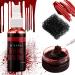 DE'LANCI Fake Blood Spray Splatter + Fake Scabs Coagulated Blood Gel + Stipple Sponge  Washable Fake Blood for Clothes Eyes Face Skin  Fake Blood Makeup Kit for Halloween Vampire  Zombie and Sfx Wound