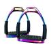 ExtremE RAINBOW GLOSS FILLIS SAFETY FLEXI BENDY STIRRUPS HORSE RIDING S/STEEL WITH BLACK TREADS 4.75" 12cm