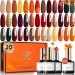 modelones 20 Colors Gel Nail Polish Kit Fall Winter Gel Polish Set Soak Off Nail Polish Kit with Glitter Glossy and Matte Top Base Coat DIY Manicure at Home A- 1 Cozy Campfire