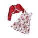 puseky Toddler Girl Dress and Cardigan 2 Piece Girl Floral Print Sleeveless Dress and Ribbed Cardigan Coat Set 4-5 Years Wine Red