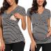 Love2Mi Maternity Nursing Shirt Short Sleeve V-Neck Breastfeeding T-Shirt Pregnancy L Dark White Stripe