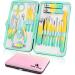 Keiby Citom Manicure Set 18pcs Professional Nail Clippers Kit Pedicure Care Tools-Stainless Steel Grooming Tools With Rose Gold PU Leather Case for Travel & Home (Color)