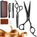 Purple Dragon Hairdressing Scissors Set 5.5 Inch Black Hair Cutting Scissors Set (Hair Scissors & Thinning Scissors) with 2 Combs Hair Beard Trimming Shaping Care for Men Women Family Barber
