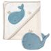 Fehn baby whale bath towel and washing glove swimming set - hooded towel with a sweet whale for babies and toddlers from 0+ months - children poncho with organic cotton bathing set whale nature