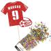 Cakeshop Cake Decoration Pack | Football Shirt Birthday Premium Double Sided Glitter Card Cake Topper & 25g Party Pack of Cake Sugar Sprinkles | Custom Name & Age Cake Decoration (Red) Non-Prime Glitter Card: Red