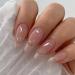 MISUD Almond Press on Nails Medium Stiletto Fake Nails Glossy Glue on Nails Chrome Acrylic Nails Bling Aurora French Tip Artificial Nails Gold Swirl False Nails with Pearl Flash Design 24 pcs 021A06Nude Pink