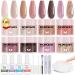 Morovan Dip Powder Nail Kit Starter - 8 Colors Dip Powder Kit Brown Dipping Powder with Base Top Coat Activator Brush Saver Nail Dip Powder Kit for Dipping Nails DIY at Home Salon Nude Glitter Brown