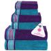 CASA COPENHAGEN Designed in Denmark 550 GSM 2 Large Bath Towels 2 Large Hand Towels 2 Washcloths  Super Soft Egyptian Cotton 6 Towels Set for Bathroom  Kitchen & Shower - Violet Indigo & Teal Green