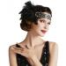 BABEYOND 1920s Vintage Headband Roaring 20s Flapper Headpiece with Feather 1920s Great Gatsby Costume Accesories (Black-2)
