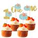 Rsstarxi 24 Pack Pumpkin One Cupcake Toppers Pumpkin 1st Birthday Cupcake Picks Decorations for Fall Theme Baby Shower Kids First Birthday Party Cake Decorations Supplies Blue Design 12 Blue