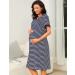 Sykooria Maternity Nursing Nightdress - Short Sleeve V Neck Nightgown for Pregnant Women - Stripe Dark Blue M - Buy Online on SooperMarket.com