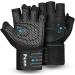 ihuan Ventilated Weight Lifting Gym Workout Gloves with Wrist Wrap Support for Men & Women, Full Palm Protection, for Weightlifting, Training, Fitness, Hanging, Pull ups Black Large