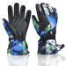 Ski Gloves,RunRRIn Winter Warmest Waterproof and Breathable Snow Gloves for Mens,Womens,Ladies and Kids Skiing,Snowboarding L(Fits Boys from 11-15 years old and Womens) Black-Blue