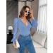 Fayenne Womens Tops Deep V Neck Cross Wrap Sexy Tops Polka Dot Mesh Long Sleeve T Shirt Casual Blouses M Grey Blue - Buy Online on SooperMarket.com
