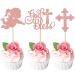 Rsstarxi 24 Pack God Bless and Cross Cupcake Toppers Angel Christening Babyshower Girl Baptism Cupcake Picks Decoration for First Communion Baptism Party Cake Decorations Rose Gold Design 10 Rose Gold