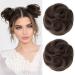 REECHO 2 PCS Mini Claw Clip in Messy & Cat Ears Hair Bun Extensions Wig Accessory Updo Hairpieces for Women Girls (Pack of 2-3.5" Wavy Medium Brown with Highlights) Pack of 2 - 3.5" Wavy Medium Brown with Highlights